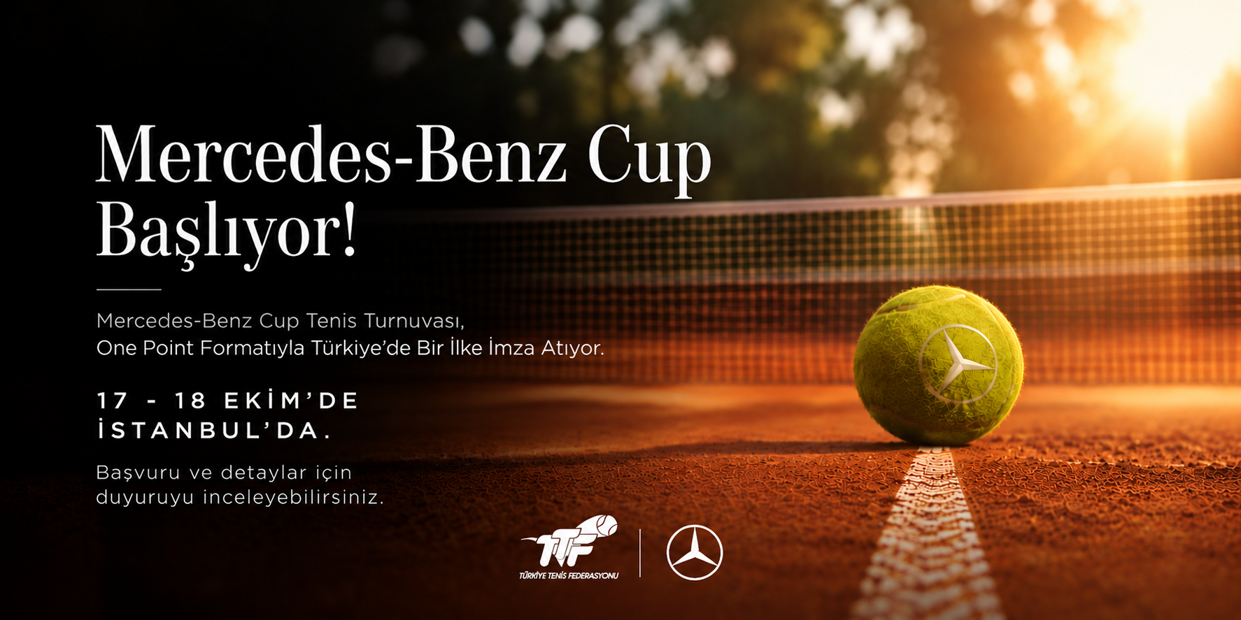 Türkiye Tenis Federasyonu (TTF) koordinesinde gerçekleştirilecek Mercedes Benz Cup - One Point için başvuru ve katılım süreçleri resmi olarak açılmaktadır. Belirlenen katılım, başvuru ve teknik kurallar duyuruda yer almaktadır.